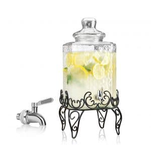 RPI Elegant Glass Beverage Dispenser with Scroll Iron Stand