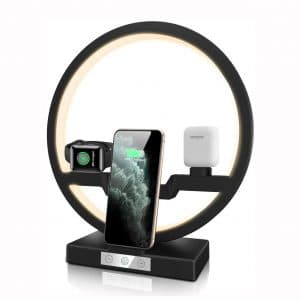 Xelsa 3 in 1 Wireless Fast Charging Station with LED Ring Light for Apple Watch Airpods Charger Dock Stand Compatible