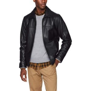 Tommy Hilfiger Men’s Leather Jacket with a Shirt Collar