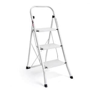 Woodgrin 4 Steps Lightweight Aluminum Ladder Folding Step Stool Stepladders with Anti-Slip and Wide Pedal for Home and Kitchen Use Space Saving