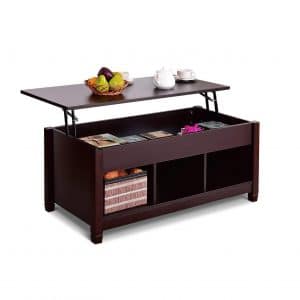 Tangkula Lift Top Wood Storage Coffee Table (Brown with Lower Shelf)