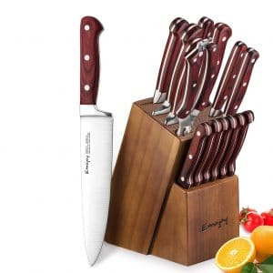 Emojoy 15-Piece Knife Set with Wooden Handle, German Stainless Steel