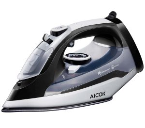 AICOK Steam Iron, 1400W Non-Stick Soleplate Iron, Variable Temperature and Steam Control, Anti-Drip, Rapid Heating, Black
