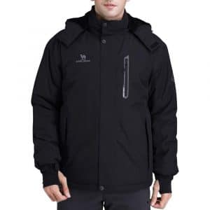 CAMEL CROWN Men’s Mountain Snow Waterproof Ski Jacket Detachable Hood Windproof Fleece Parka Rain Jacket Winter Coat Black XL