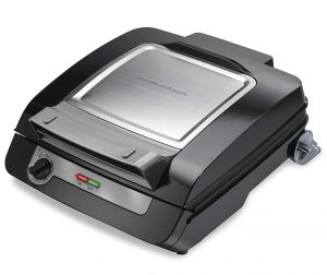 Hamilton Beach 25601 Indoor Grill & Electric Griddle Combo with Bacon Cooker, Double Cooking Surface, Removable Grilling Plates, Black and Silver