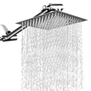 12’’ Square Rain Showerhead with 11’’ Adjustable Extension Arm, Large Stainless Steel High Pressure Shower Head,Ultra Thin Rainfall Bath Shower with Silicone Nozzle Easy to Clean and Install