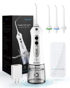 Cordless Water Flosser, Nicefeel 300ML USB Rechargeable and Portable Oral Irrigator with Tips Case for Travel, 3-modes IPX7 Waterproof Water Dental Flossing with 4 Jet Tips