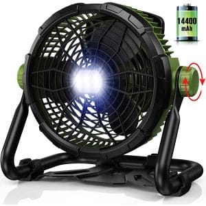Floor Fan Battery Operated with Light - Portable Outdoor Fan with 1000LM LED Work Light | 3500CFM High Velocity Airflow | 14400mAh Battery Powered Fan for Jobsite & Industrial