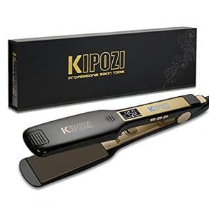 KIPOZI Professional Titanium Flat Iron Hair Straightener with Digital LCD Display, Dual Voltage, Instant Heat Up,1.75 inch wide black