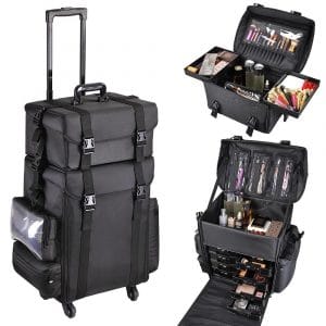 AW 2in1 Black Soft Sided Rolling Makeup Case