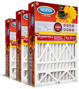 BestAir HW1625-11R AC Furnace Air Filter, 16" x 25" x 4", MERV 11, Removes Allergens & Contaminants, Fits 100%, For Honeywell Models, Pack of 3