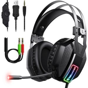 Mifanstech V-10 Gaming Headset for Xbox One PS4 PS5 PC with 7.1 Surround Sound and 50mm Drivers, Over Ear 3.5mm Stereo Wired Headphones with Noise Cancelling Mic