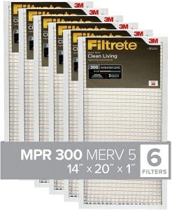Filtrete 14x20x1, AC Furnace Air Filter, MPR 300, Clean Living Basic Dust, 6-Pack (exact dimensions 13.81 x 19.81 x 0.81)
