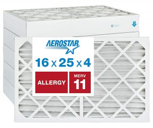 Aerostar Allergen & Pet Dander 16x25x4 MERV 11 Pleated Air Filter, Made in the USA, (Actual Size- 15 1 2"x24 1 2"x3 3 4"), 6-Pack