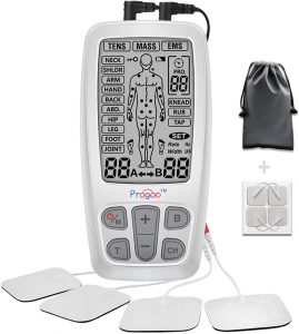 Progoo 2020 New Dual Channels TENS Unit 3 in 1 EMS Muscle Stimulator Pain Relief FDA Cleared Combo with 8 Tens Electrodes,Electric Pulse Massager Machine