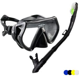 WACOOL Snorkeling Package Set for Adults, Anti-Fog Coated Glass Diving Mask, Snorkel with Silicon Mouth Piece,Purge Valve and Anti-Splash Guard.