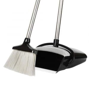 MATCC Broom Dustpan and Brush Set Combo 46 Long Handle Sweeping Brush Indoor Extendable Rotating Upright Dust Pan Sweep Set with Cloth Gripper for Kitchen Home Office Lobby Floor Sweeping