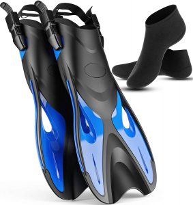cozia design Adjustable Swim Fins - Snorkeling Fins for Diving with Neoprene Water Socks Comfortable Flippers for Snorkel Set
