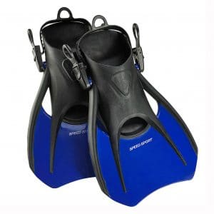 Phantom Aquatics Sport Snorkel Fins, Adjustable Travel Size Short Swim Fins for Snorkeling Diving Adult Men Womens Scuba Open Heel Swimming Flippers