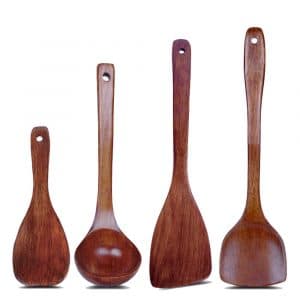 HOPEBIRD Wooden Kitchen 4-Pieces Spatula and Spoons