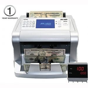 SILVER by AccuBANKER S6500 Cash Counter Money Counter Machine Quick Mixed Denomination Bill Counter with Counterfeit Detector UV, MG, Infrared, Size & Metal Thread (S6500)
