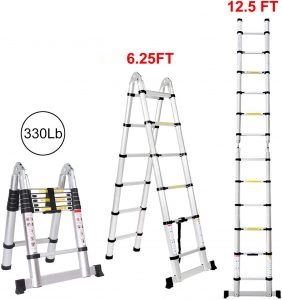 Jiahe12.5FT 3.8M Aluminum Telescoping Extension Ladder Portable Multi-Purpose Folding A-Frame Ladder with Hinges