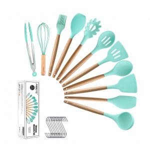 MIBOTE 11pcs Silicone Kitchen Utensils with Wooden Handles