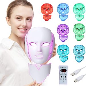 LED Fâcè Mâsk Light Therapy - 7 Color Skin Rejuvenation Therapy LED Photon Mâsk Light Facial Skin Care with Neck Care Anti Aging Skin Tightening Wrinkles Toning