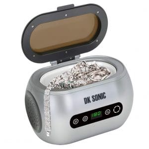 DK SONIC 42KHz Sonic Cleaner with Digital Timer and Basket for Jewelry,Ring,Eyeglasses,Denture,Watchband,Coins,Small Metal Parts,Daily Necessaries,etc (600ml-silver, 110V)
