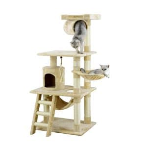 Nihui Cat Tree Scratching Post Cat Climbing Tower Activity Centre Cat Scratch Posts Tree Tower for Cats to Care Paw Leisure and Entertainment Cream 2 Level 45cm Height