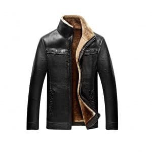 chouyatou Men’s Winter Sherpa Lined Leather Jacket