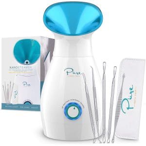 NanoSteamer Large 3-in-1 Nano Ionic Facial Steamer with Precise Temp Control - 30 Min Steam Time - Humidifier - Unclogs Pores - Blackheads - Spa Quality