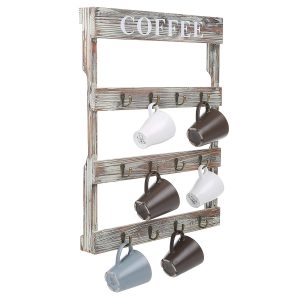 MyGift Torched Wood Wall-Mounted Holder with 12 Hooks