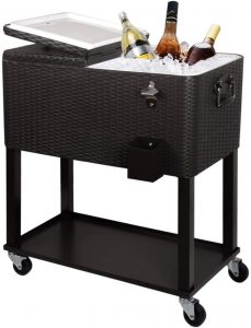 PetGirl Portable Rolling Cooler Ice Chest Cart Trolley for Outdoor Patio Party Brown Ratten Beer Cooler Cart Cover 80Quart Qt Rolling Cooler on Wheels Backyard Party Drink Beverage