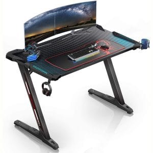 EUREKA ERGONOMIC Z1-S Gaming Desk 44.5" Z Shaped Office PC Computer Gaming Desk Gamer Tables Pro with LED Lights Controller Stand Cup Holder Headphone Hook Free Mousepad