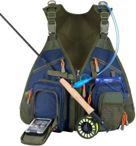 Piscifun Fishing Vest Backpack Adjustable Size Fly Fishing Vest Pack for Tackle and Gear Includes Water Bladder and Waterproof Phone Pouch
