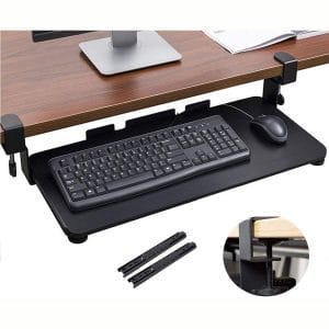 Large Keyboard Tray, Under-Desk Computer Keyboard Drawer, Steady Slide Keyboard Stand Holder Platforms Pull Out with Extra Sturdy C Clamp Mount System