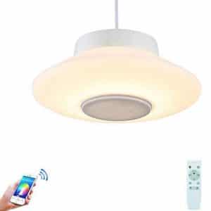 Smart LED Pendant Light Mini White Chandelier 11 inch, with Bluetooth Speaker, APP and Remote Control, Dual Use Modern Music Ceiling Light