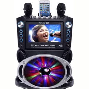 Karaoke USA GF842 DVD:CDG:MP3G Home Karaoke Machine with 7" TFT Color Screen, Record, Bluetooth and LED Sync Lights