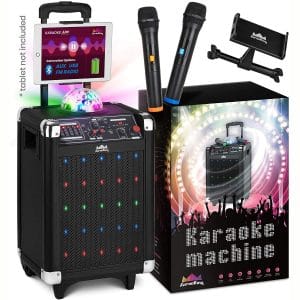 KaraoKing Home Karaoke Machine for Kids &amp; Adults Wireless Microphone Speaker with Disco Ball, 2 Wireless Bluetooth Microphones &amp; Phone:Tablet Holder
