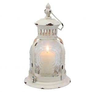 Stonebriar Antique Worn White Metal Candle Lantern