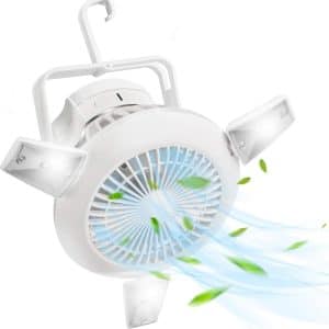 Camping Fan with LED Lights Portable with Ceiling Hanging Hook Fan Solar Rechargeable Battery Operated Tent Fan USB Desk Fan for Camping,Fishing,Tents,Baby